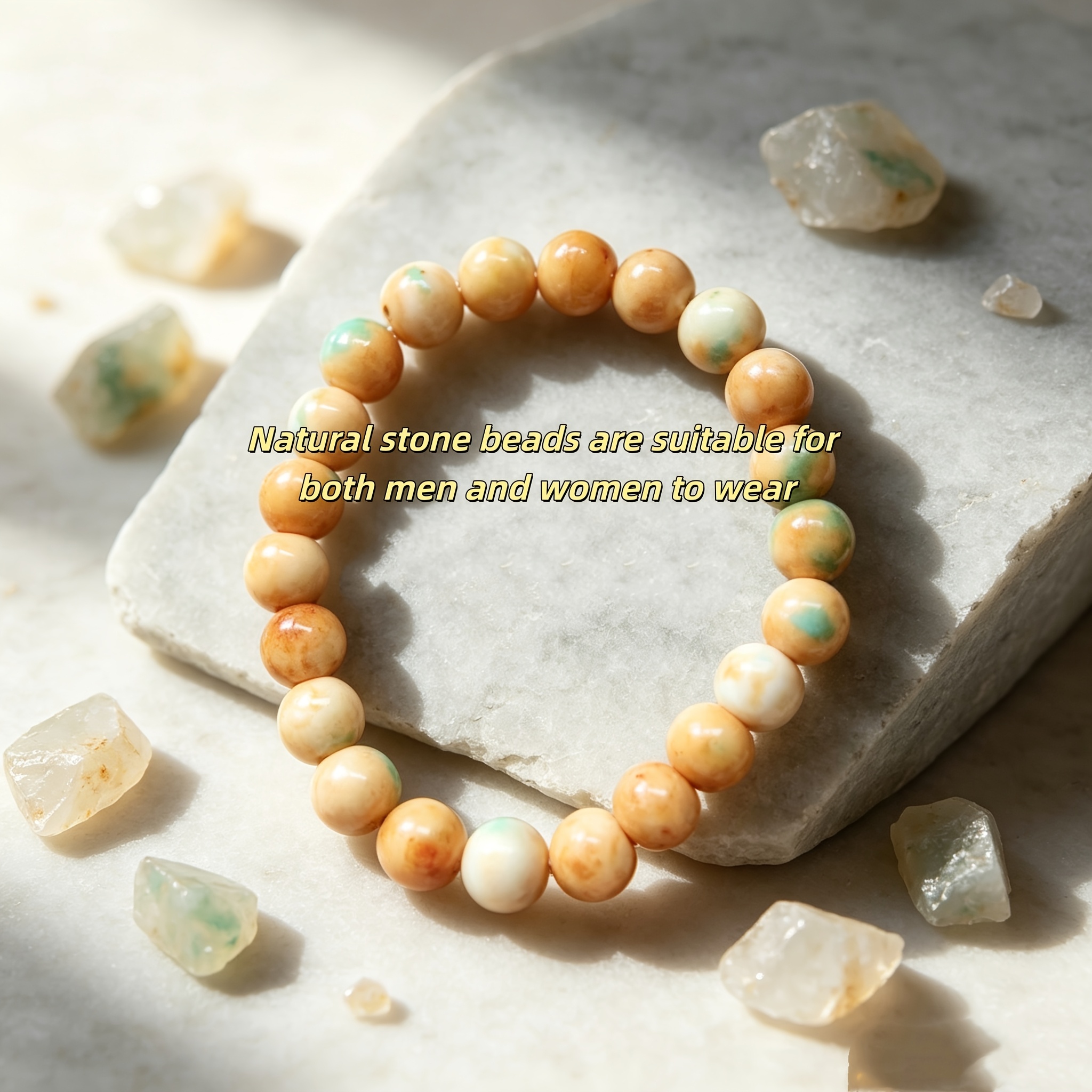 Natural Cream Beige Stone Bead Bracelet, Unisex Gift